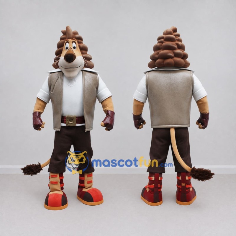 Custom Tan and Brown Lion in Vest Mascot Costume Adult Full Body Suit for Themed Parties
