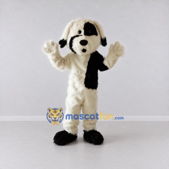 Custom White and Black Shaggy Dog Mascot Costume Adult Full Body Suit for Pet Events
