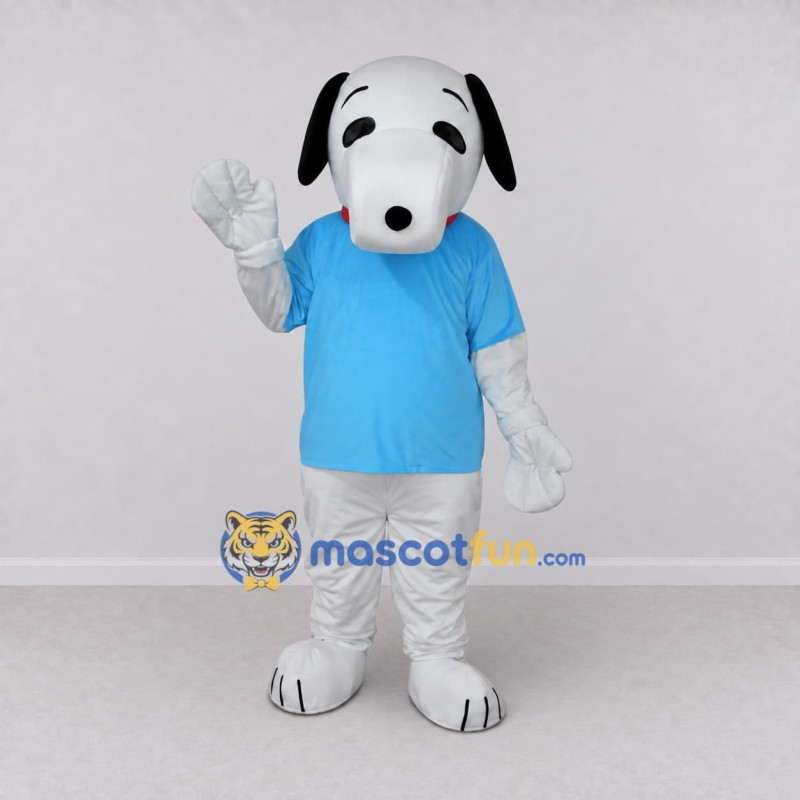 Custom White and Blue Dog in T Shirt Mascot Costume Adult Full Body Suit for School Events Custom White and Blue Dog in T Shirt Mascot Costume Adult Full Body Suit for School Events