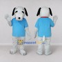 Custom White and Blue Dog in T Shirt Mascot Costume Adult Full Body Suit for School Events
