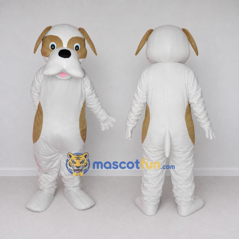 Custom White and Tan Dog Mascot Costume Adult Full Body Suit for Pet Events Custom White and Tan Dog Mascot Costume Adult Full Body Suit for Pet Events