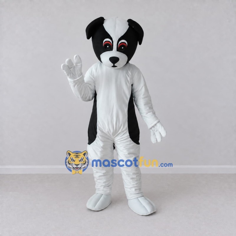 Custom White and Black Dog Mascot Costume Adult Full Body Suit for Pet Events Custom White and Black Dog Mascot Costume Adult Full Body Suit for Pet Events