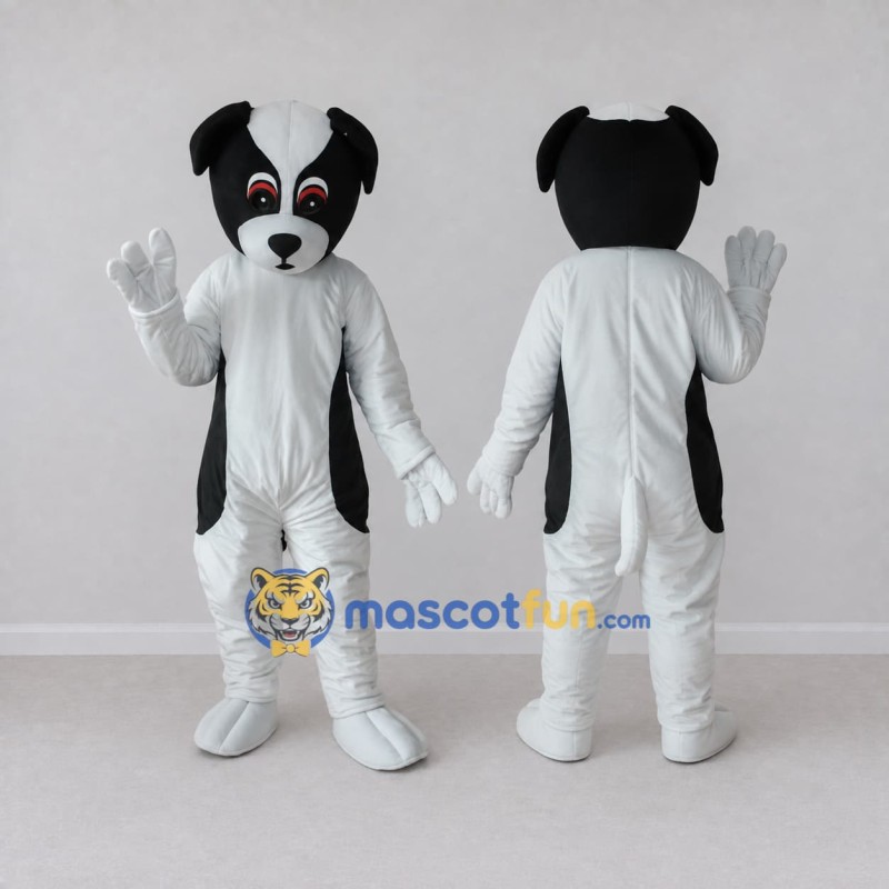 Custom White and Black Dog Mascot Costume Adult Full Body Suit for Pet Events Custom White and Black Dog Mascot Costume Adult Full Body Suit for Pet Events