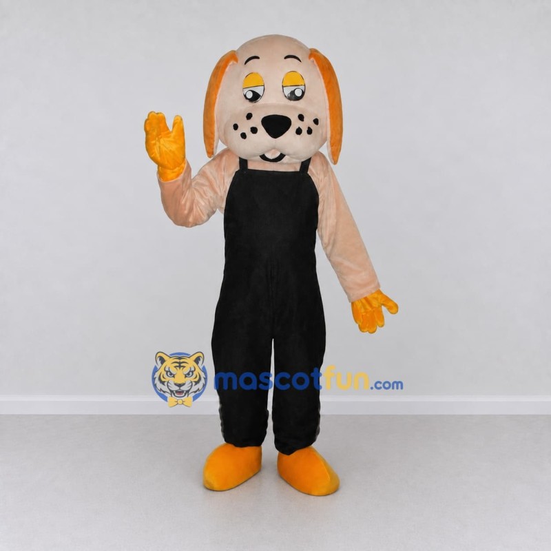 Custom Tan and Black Dog in Overalls Mascot Costume Adult Full Body Suit for Themed Parties
