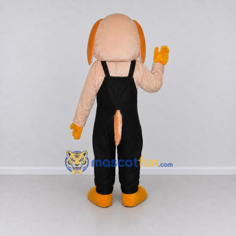 Custom Tan and Black Dog in Overalls Mascot Costume Adult Full Body Suit for Themed Parties