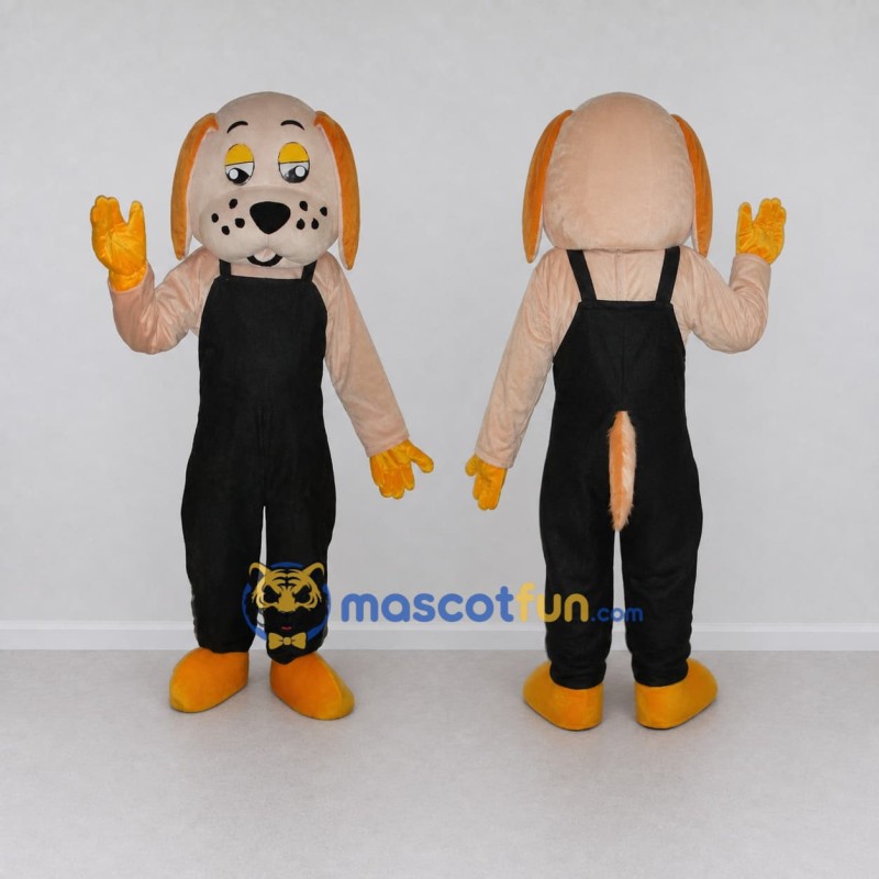 Custom Tan and Black Dog in Overalls Mascot Costume Adult Full Body Suit for Themed Parties
