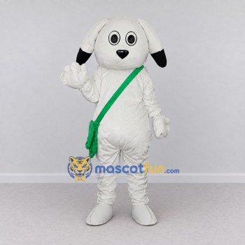 Custom White Black and Green Dog with Shoulder Bag Mascot Costume Adult Full Body Suit for School Events
