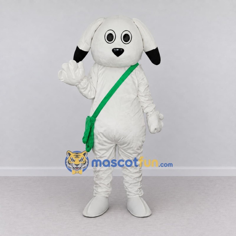 Custom White Black and Green Dog with Shoulder Bag Mascot Costume Adult Full Body Suit for School Events Custom White Black and Green Dog with Shoulder Bag Mascot Costume Adult Full Body Suit for School Events