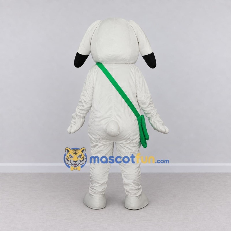Custom White Black and Green Dog with Shoulder Bag Mascot Costume Adult Full Body Suit for School Events Custom White Black and Green Dog with Shoulder Bag Mascot Costume Adult Full Body Suit for School Events