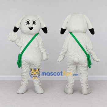 Custom White Black and Green Dog with Shoulder Bag Mascot Costume Adult Full Body Suit for School Events