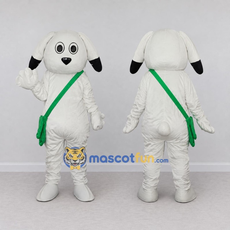 Custom White Black and Green Dog with Shoulder Bag Mascot Costume Adult Full Body Suit for School Events Custom White Black and Green Dog with Shoulder Bag Mascot Costume Adult Full Body Suit for School Events