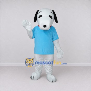 Custom White and Blue Dog in T Shirt Mascot Costume Adult Full Body Suit for School Events Custom White and Blue Dog in T Shirt Mascot Costume Adult Full Body Suit for School Events