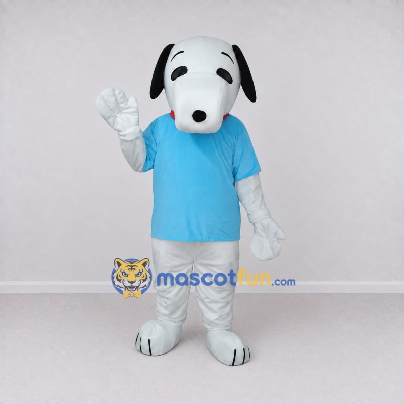 Custom White and Blue Dog in T Shirt Mascot Costume Adult Full Body Suit for School Events