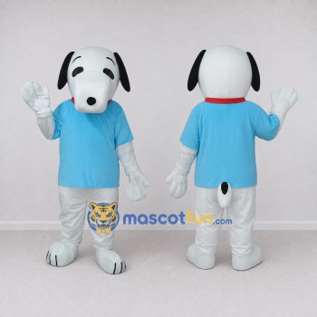 Custom White and Blue Dog in T Shirt Mascot Costume Adult Full Body Suit for School Events