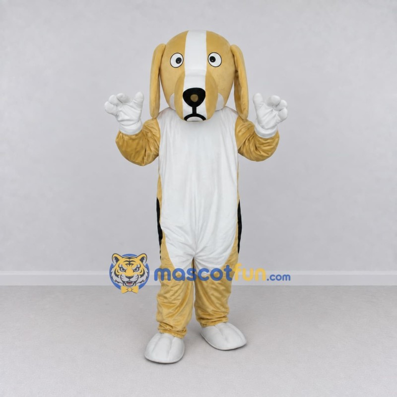 Custom Tan and White Long Eared Dog Mascot Costume Adult Full Body Suit for Pet Events Custom Tan and White Long Eared Dog Mascot Costume Adult Full Body Suit for Pet Events