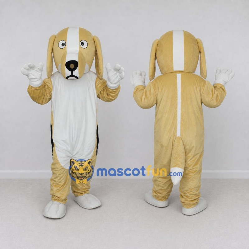 Custom Tan and White Long Eared Dog Mascot Costume Adult Full Body Suit for Pet Events Custom Tan and White Long Eared Dog Mascot Costume Adult Full Body Suit for Pet Events
