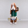 Custom Brown White and Green Basset Hound in Vest Mascot Costume Adult Full Body Suit for Themed Parties Custom Brown White and Green Basset Hound in Vest Mascot Costume Adult Full Body Suit for Themed Parties