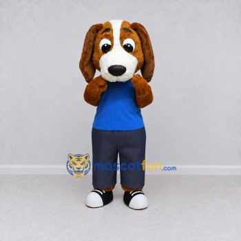 Custom Brown and Blue Dog in T Shirt Mascot Costume Adult Full Body Suit for School Events