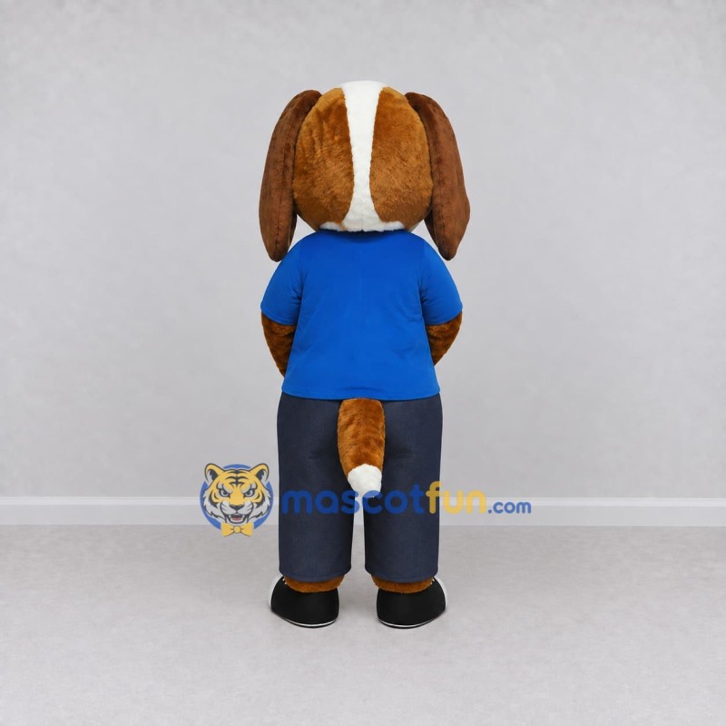 Custom Brown and Blue Dog in T Shirt Mascot Costume Adult Full Body Suit for School Events