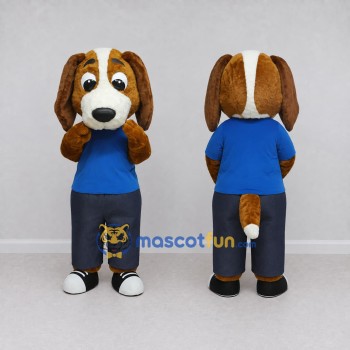 Custom Brown and Blue Dog in T Shirt Mascot Costume Adult Full Body Suit for School Events