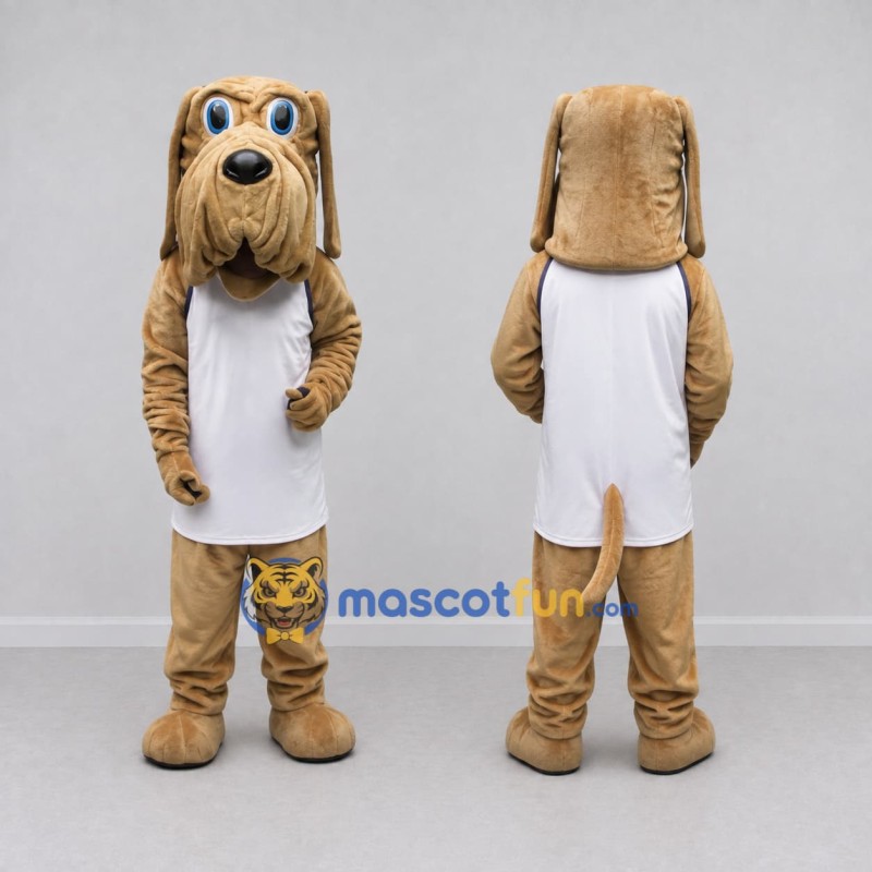 Custom Tan and White Shaggy Dog in Shirt Mascot Costume Adult Full Body Suit for Pet Events
