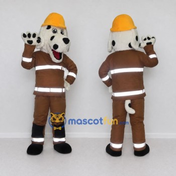 Custom White Brown and Yellow Dalmatian Firefighter Mascot Costume Adult Full Body Suit for Community Events