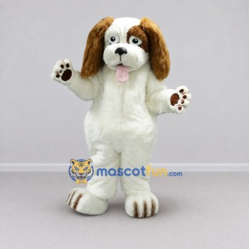 Custom White and Brown Dog Mascot Costume Adult Full Body Suit for Pet Events Custom White and Brown Dog Mascot Costume Adult Full Body Suit for Pet Events