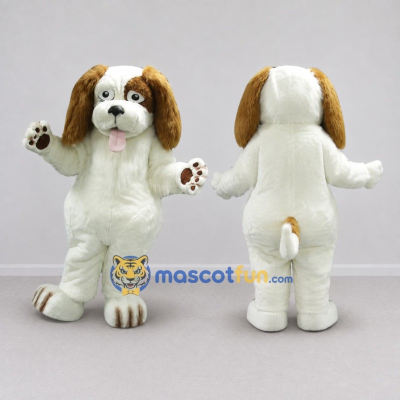 Custom White and Brown Dog Mascot Costume Adult Full Body Suit for Pet Events Custom White and Brown Dog Mascot Costume Adult Full Body Suit for Pet Events