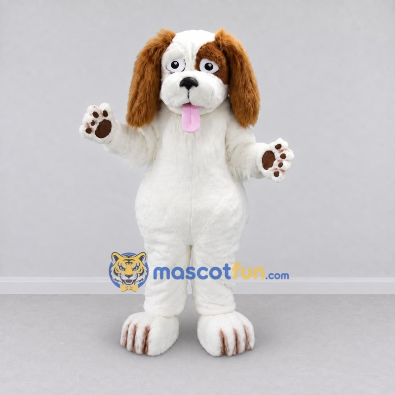 Custom White and Brown Dog Mascot Costume Adult Full Body Suit for Pet Events Custom White and Brown Dog Mascot Costume Adult Full Body Suit for Pet Events