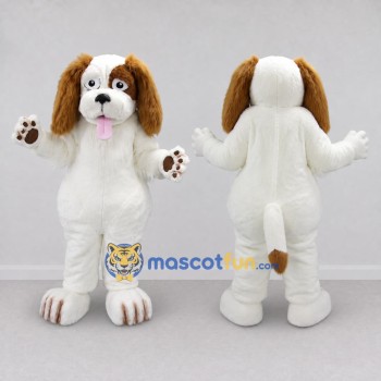 Custom White and Brown Dog Mascot Costume Adult Full Body Suit for Pet Events