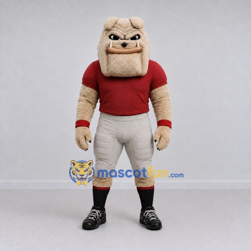 Custom Tan and Red Bulldog in Sportswear Mascot Costume Adult Full Body Suit for Sports Events