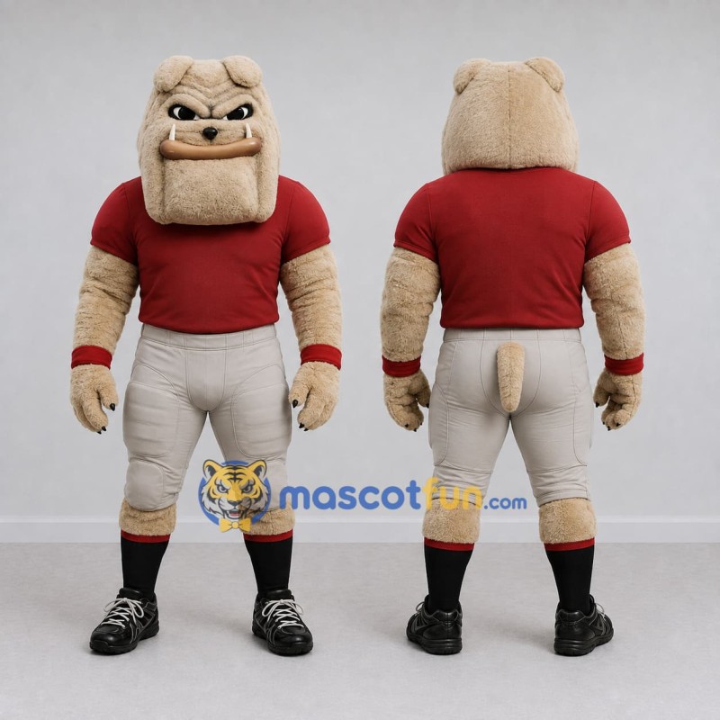 Custom Tan and Red Bulldog in Sportswear Mascot Costume Adult Full Body Suit for Sports Events