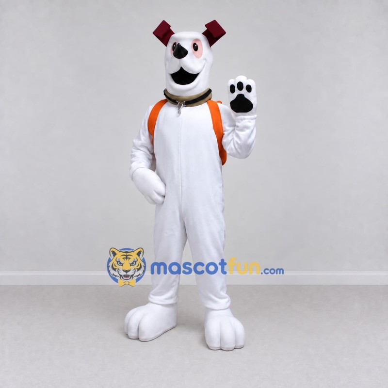 Custom White and Orange Dog with Backpack Mascot Costume Adult Full Body Suit for School Events Custom White and Orange Dog with Backpack Mascot Costume Adult Full Body Suit for School Events