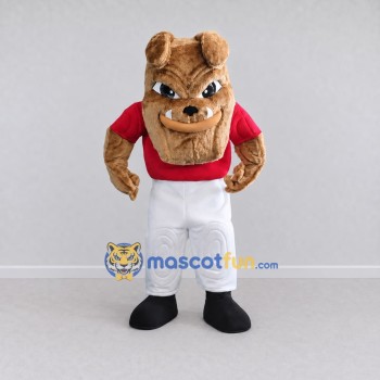 Custom Tan Red and White Bulldog in Sportswear Mascot Costume Adult Full Body Suit for Sports Events
