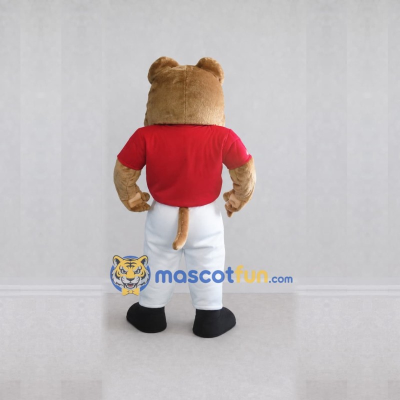 Custom Tan Red and White Bulldog in Sportswear Mascot Costume Adult Full Body Suit for Sports Events Custom Tan Red and White Bulldog in Sportswear Mascot Costume Adult Full Body Suit for Sports Events