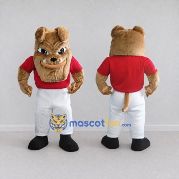 Custom Tan Red and White Bulldog in Sportswear Mascot Costume Adult Full Body Suit for Sports Events