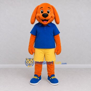 Custom Orange Blue and Yellow Dog in Sportswear Mascot Costume Adult Full Body Suit for Sports Events Custom Orange Blue and Yellow Dog in Sportswear Mascot Costume Adult Full Body Suit for Sports Events