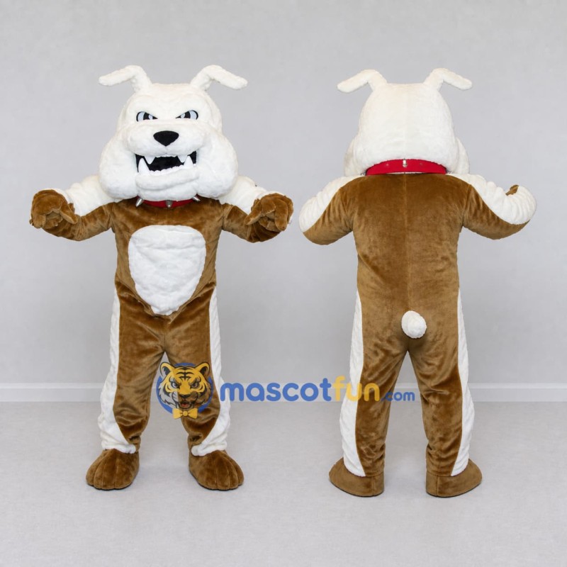 Custom Brown and White Bulldog Mascot Costume Adult Full Body Suit for School Events Custom Brown and White Bulldog Mascot Costume Adult Full Body Suit for School Events