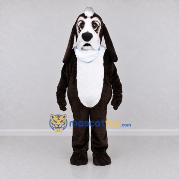 Custom Dark Brown and White Dog Doctor Mascot Costume Adult Full Body Suit for Community Events Custom Dark Brown and White Dog Doctor Mascot Costume Adult Full Body Suit for Community Events