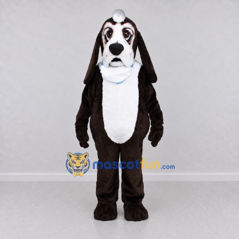 Custom Dark Brown and White Dog Doctor Mascot Costume Adult Full Body Suit for Community Events