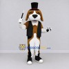 Custom Brown White and Black Dog Magician Mascot Costume Adult Full Body Suit for Themed Parties