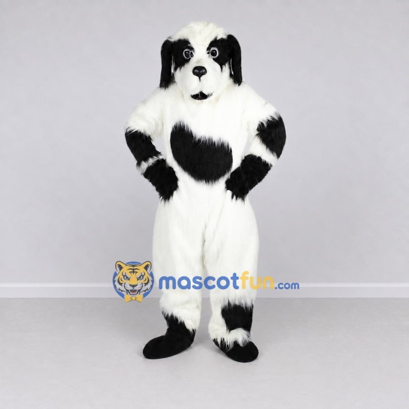 Custom White and Black Shaggy Dog Mascot Costume Adult Full Body Suit for Pet Events Custom White and Black Shaggy Dog Mascot Costume Adult Full Body Suit for Pet Events