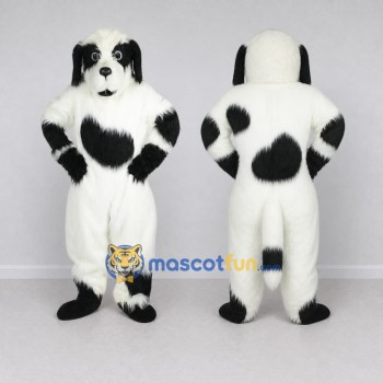 Custom White and Black Shaggy Dog Mascot Costume Adult Full Body Suit for Pet Events
