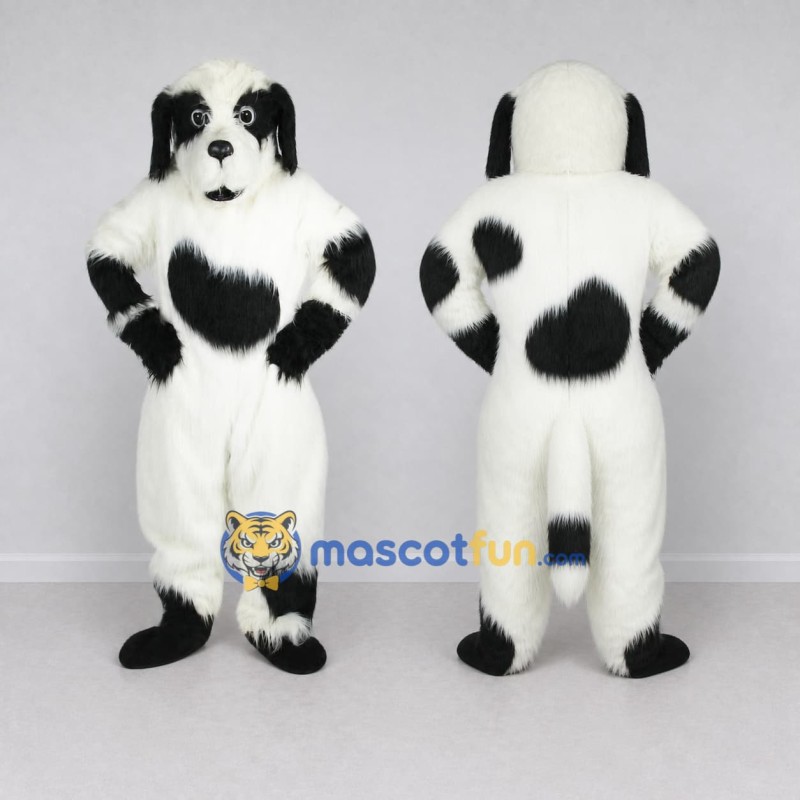 Custom White and Black Shaggy Dog Mascot Costume Adult Full Body Suit for Pet Events Custom White and Black Shaggy Dog Mascot Costume Adult Full Body Suit for Pet Events