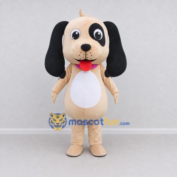 Custom Tan Black and White Long Eared Dog Mascot Costume Adult Full Body Suit for School Events