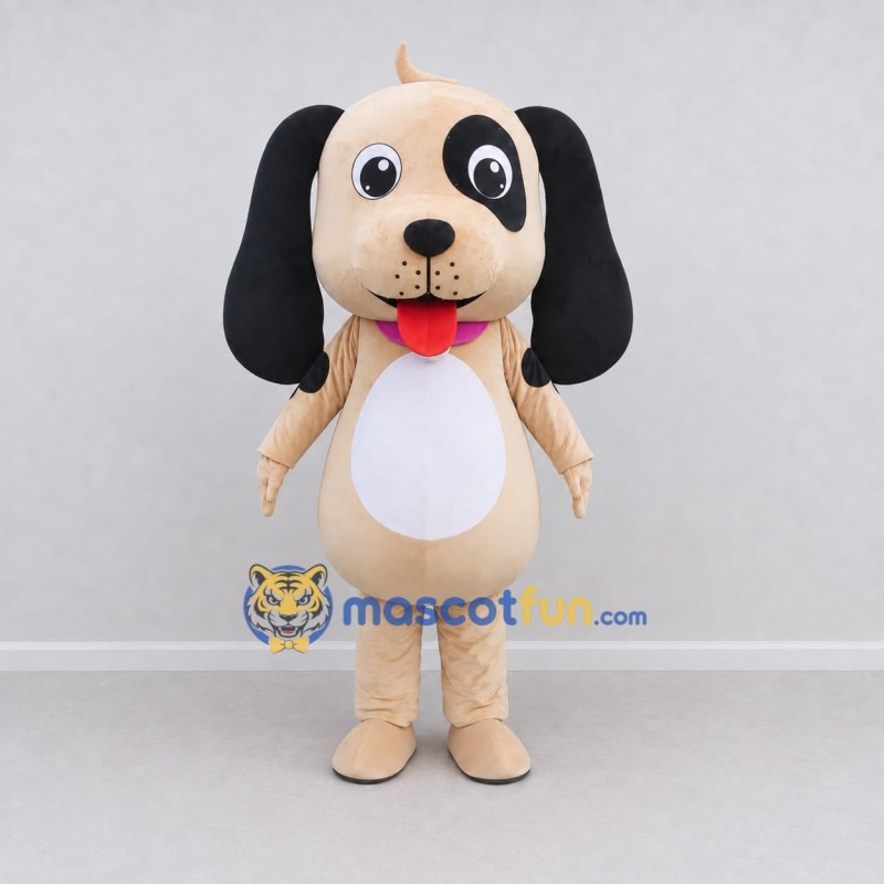 Custom Tan Black and White Long Eared Dog Mascot Costume Adult Full Body Suit for School Events Custom Tan Black and White Long Eared Dog Mascot Costume Adult Full Body Suit for School Events