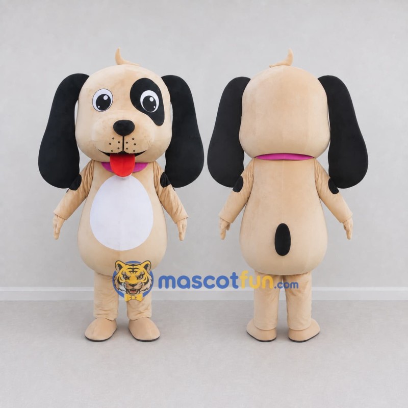 Custom Tan Black and White Long Eared Dog Mascot Costume Adult Full Body Suit for School Events Custom Tan Black and White Long Eared Dog Mascot Costume Adult Full Body Suit for School Events