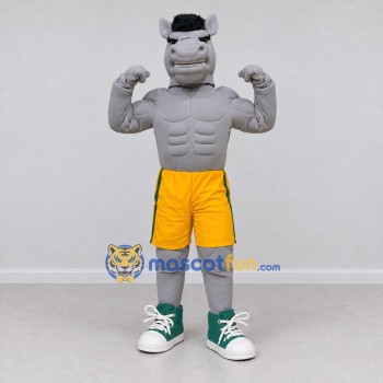 Custom Gray and Yellow Muscular Horse in Shorts Mascot Costume Adult Full Body Suit for Sports Events