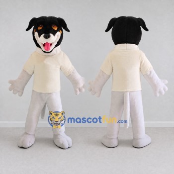 Custom Black and Cream Dog in Shirt Mascot Costume Adult Full Body Suit for School Events