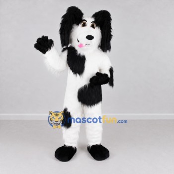 Custom White and Black Shaggy Dog Mascot Costume Adult Full Body Suit for Pet Events